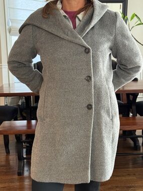 Cole Haan Alpaca Wool Blend Gray Shawl Hooded Coat